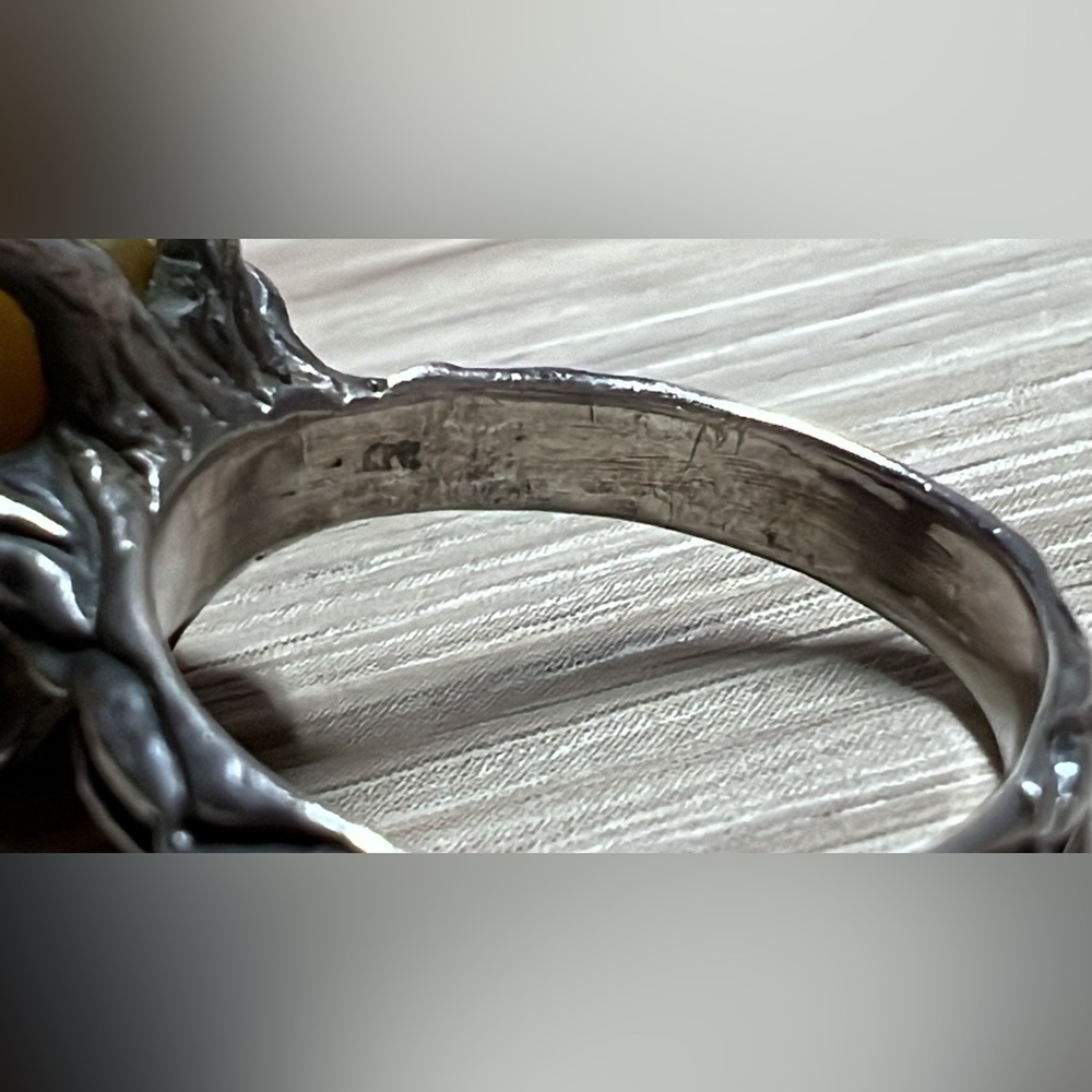 Vintage Handmade Free Form Brutalist High Set Agate Statement Ring, Size 7.5 - Picture 6 of 10